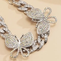 Silver Cuban link anklet with iridescent butterfly charms and crystal rhinestones - White AB Rhinestone