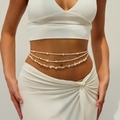 Détails de perles blanches, de coquillages et d'étoiles de mer sur une chaîne de corps - Style Or Conque Étoile de Mer Perle (6278)