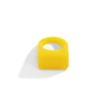 Detail of a geometric bright yellow resin ring with a wide rectangular flat top surface - Yellow