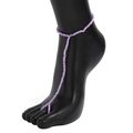 Detail of lavender beaded anklet barefoot sandal design on a display foot model - Purple