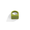 Macro view of geometric avocado green resin wide ring with polished ceramic texture - Green