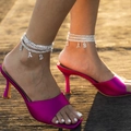 Silver multi-layer rhinestone anklet with sparkling BABY letter charms for women - Silver BABY Letter Style (1539)