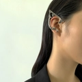Detailed view of silver gothic elf ear cuff with vintage filigree floral carvings - Right Ear Antique Silver Elf Style (2346)