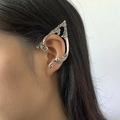 Irregular dark style elf ear cuff in antique silver with baroque embossed details - Left Ear Antique Silver Elf Style (2346)