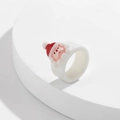 Minimalistische witte acryl ring met een schattig 3D kerstman vakantie ontwerp - Wit 0488