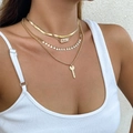 Set de collares dorados de tres capas con colgante 1998 y llave LOVE para mujer - Estilo Cinco 2713 / Dorado
