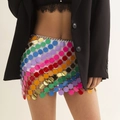 Sexy rainbow sequin body chain mini skirt with colorful round scales and metal links - Multicolor Skirt (1089)