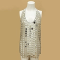 Silberne Pailletten-Körperkette aus Metall-Discs als Neckholder-Top für Partys - Stil 2 Pailletten Kettenweste (1074) / Silber