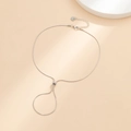 Silver snake chain hand harness with beads and adjustable ring in a sleek metal finish - Silver (0749)