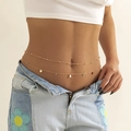 Double-layer gold waist chain with blue beads and sequins for women fashion accessories - Gold