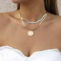 Two-tone layered snake chain necklace with vintage Italian coin pendant for women - Gold Silver Mixed Coin Style (3406)