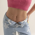 Double-layered gold-plated waist chain with crystal accents worn by a model on blue jeans - Style 1 Gold (3331)