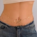 Detail of double-layer gold waist chain with butterfly pendants and crystal accents - Gold (1590)