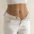 Double-layered silver waist chain featuring delicate sequins for a trendy fashion body look - Style 8 Silver (3186)