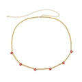 Close-up of bohemian waist chain with red bead flowers and gold adjustable lobster clasp - Red