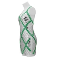 Vestito da festa in paillettes argento e verde su manichino, vista laterale - Verde