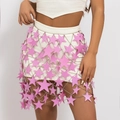 Sexy catena per il corpo con paillettes a stella rosa su abito bianco da club - Minigonna Cava con Paillettes a Stella (1202) / Rosa