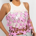 Catena per il corpo con stelle di paillettes rosa su top bianco per stile moda Y2K - Top Canotta con Paillettes a Stella (1201) / Rosa