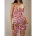 Pink sequin star body chain dress for party wear with metallic links and hollow design - Star Sequin Hollow Dress (1369) / Pink