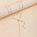 Detail of silver body chain with polished metal tubes and sparkling zircon crystals - Style 1 Silver (3331)