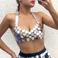 Haut licou à paillettes argentées scintillantes pour soirée et bijoux de corps - Hauts / Argent