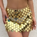 Jupe sexy à paillettes dorées avec un design en maille métallique à disques creux - Mini jupe / Or