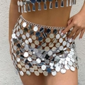 Jupe sexy en sequins argentés pour festivals de plage et soirées en boîte de nuit - Mini jupe / Argent