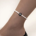 Tobillera minimalista de cuentas blancas y negras con dije de letra N estilo boho - Estilo Flor Letra N (0725) / Blanco/Negro / Tobillera