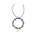 Bracelet perles œil grec bohème avec pendentif pièce Elizabeth II et cordon ajustable - Bleu