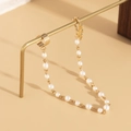 Golden link chain earrings with faux pearls and embossed texture, bohemian jewelry style - Faux Pearl Tassel Chain / Gold Style 1 (0033)