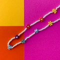 Collana di perle barocche con margherite di perline colorate in stile etnico - Multicolore (4171)