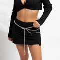 Multi-layer silver metal waist chain with heart pendant shown on model waist - Multi-layer Waist Chain / White K-Tone