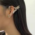 Vintage silver elf wing ear cuff earring featuring intricate fairy wing details for women - Left Ear Silver Goddess Style (2347)