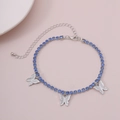 Detail of silver chain anklet with blue rhinestones and crystal butterfly charms - Anklet(0626) / Blue Crystal Silver