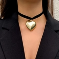 French style gold heart pendant choker necklace with black velvet band for women - Velvet Choker (5564) / Gold (5564)