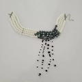 Gothic multilayer pearl choker with black bead tassels and asymmetric vintage accents - Style 1 Necklace Black (5380)