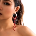 Gothic style tassel earrings with pearls and red beads for Halloween costume - Style 8 Earrings (2882)
