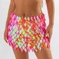 Sexy golden body chain skirt with iridescent sequin diamonds for party and beach wear - Skirt / Iridescent Orange