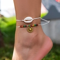 Set de tobilleras bohemias con conchas de mar y colgante de sol para la playa verano - Blanco (Conjunto Concha Sol)
