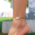 Tobillera bohemia minimalista con piedras rosas y cordón negro ajustable estilo playa - Rosa (Piedra Rosa)