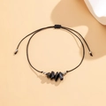 Tobillera bohemia ajustable con piedras naturales negras y cuentas de plata pulida - Negro (Obsidiana)