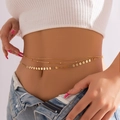Three-layer gold waist chain featuring delicate beads and polished round metal sequins - Triple Layer Bead Sequin Style-Gold(4055)