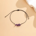 Tobillera bohemia ajustable de cordón negro con piedras púrpuras y cuentas de plata - Púrpura Transparente (Estilo Amatista)
