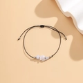 Tobillera bohemia minimalista con cordón negro, piedras rosas y cuentas plateadas brillantes - Azul Grisáceo (Piedra Azul Gris)