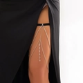 Elastic rhinestone leg chain with faux pearls and sparkling crystal pendant for women - Silver (0193)