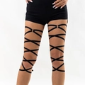 Sexy black multi-layer elastic leg chain with silver metal rings for party wear - Single Black Leg Chain (0202)