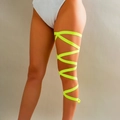 Neon yellow elastic cross leg wrap band accessory for party and swimwear outfits - 07 Single Fluorescent Green (0217)