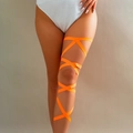 Neon orange elastic cross strap leg chain for sexy swimwear and party styling - 07 Single Orange (0217)