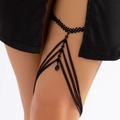 Gothic style black lace leg chain featuring five layers of metallic tassels and teardrop charm - Lace Pendant Multilayer Style(0210) / Black