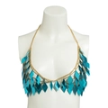 Halter-style body chain featuring gold chains and turquoise diamond sequins on mannequin - Blue Top Only (Without Skirt) (1411)